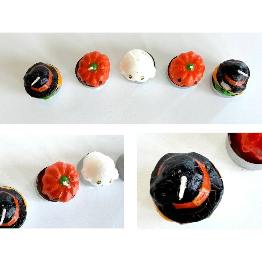 Vtg mini Halloween candles set of 5 Tealight candles Ghost witch pumpkin candles
